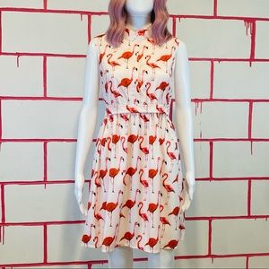 Whimsical A-Line Button Down Flamingo Print Dress 🦩